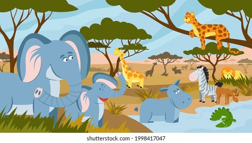 Savanna Animals African Summer Animals Savannah Stock Vector (Royalty ...