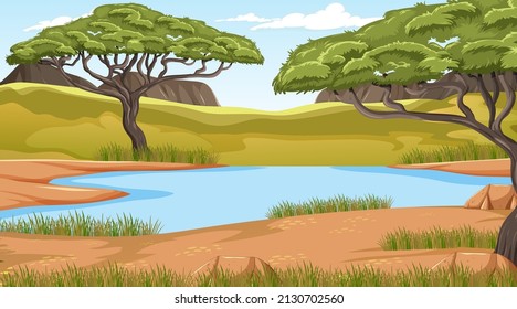 Savanna Waldlandschaft mit Seebilanz