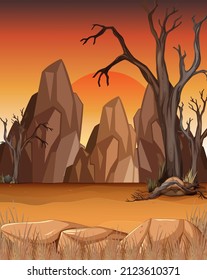 Savanna forest scene with dead trees illustration