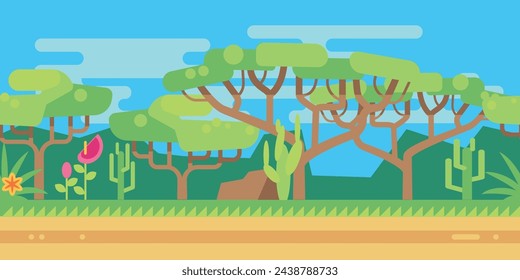 Savanna game background. Desert scene colorful landscape