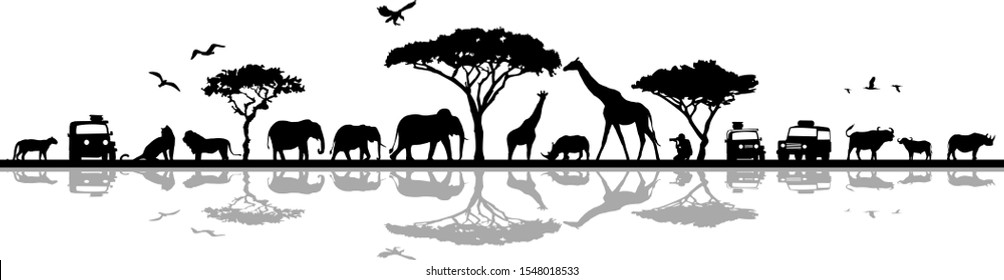 Savanna Landscape Africa Vector Silhouette