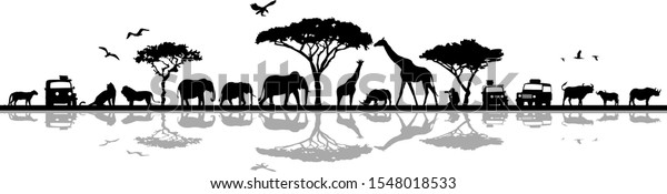 Savanna Landscape Africa Vector Silhouette Stock Vector (Royalty Free ...