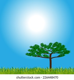 Savanna landscape by day. Vector illustration.