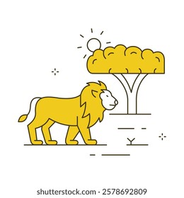 Savanna Wildlife Lion Vector Icon Design