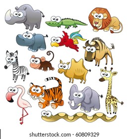 Savannah animal family. Funny cartoon and vector characters.