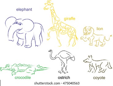Savannah animals eps 8 vector set
Cute cartoon savannah animals set, hand-drawn, pencil drawn. Children's illustration. 