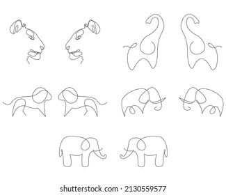 savannah animals line art hand drawn vector collection on white isolated background