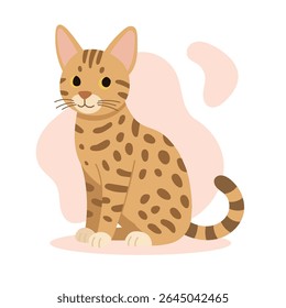 O gato Savannah com pelo manchado fica ereto e alerta. Esta ilustração do gato de savana reflete a aparência ousada e a graça selvagem da raça do gato de savana.