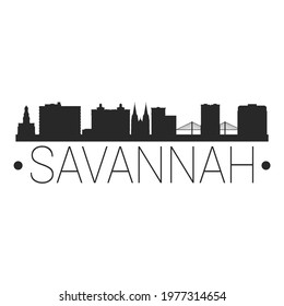 Savannah, GA, USA City Skyline. Silhouette Illustration Clip Art. Travel Design Vector Landmark Famous Monuments.