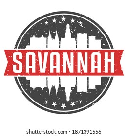 Savannah, GA, USA Round Travel Stamp. Icon Skyline City Design. Seal Tourism Vector Badge Illustration.