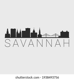 Savannah, GA, USA Skyline Silhouette City. Design Vector. Famous Monuments Tourism Travel. Buildings Tour Landmark.