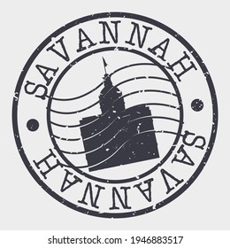 Savannah, GA, USAE Stamp Postal. Silhouette Seal. Passport Round Design. Vector Icon. Design Retro Travel. National Symbol.