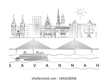 Savannah, Georgia skyline minimal vector illustration and typography design 