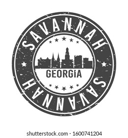 Savannah Georgia Skyline. Round Postmark Icon City Design. Vector Landmark Travel.