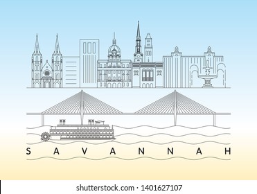 Savannah, Georgia skyline vector illustration and typography design 