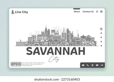 Savannah, Georgia, USA architecture line skyline illustration. Linear vector cityscape with famous landmarks, city sights, design icons. Landscape with editable strokes.