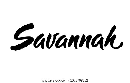 Savannah hand drawn lettering isolated on the white background. Typography poster. Usable as background. Modern brush calligraphy. Vector illustration.