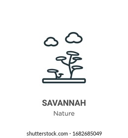 Savannah outline vector icon. Thin line black savannah icon, flat vector simple element illustration from editable nature concept isolated stroke on white background