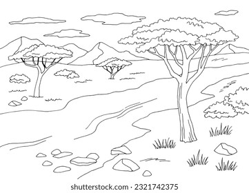 Savannah river coloring graphic black white landscape sketch illustration vector