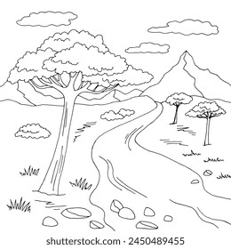 Savannah river coloring graphic black white landscape sketch illustration vector 