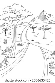 Savannah road graphic black white landscape sketch vertical illustration vector 