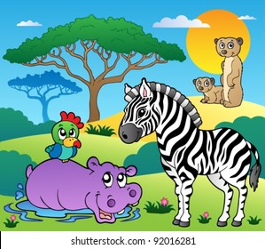 Savannah scenery with animals 4 - vector illustration.