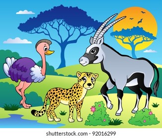 Savannah scenery with animals 7 - vector illustration.