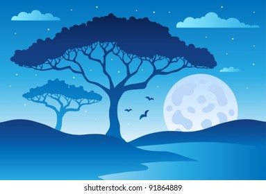 Savannah scenery with trees 2 - vector illustration.