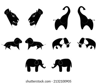 savannah silhouette elephant lion hand drawn line art