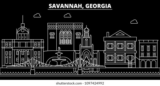 Savannah silhouette skyline. USA - Savannah vector city, american linear architecture, buildings. Savannah travel illustration, outline landmarks. USA flat icon, american line banner