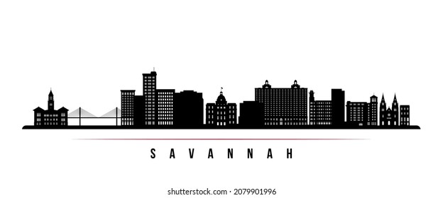 Savannah skyline horizontal banner. Black and white silhouette of Savannah, Georgia. Vector template for your design. 