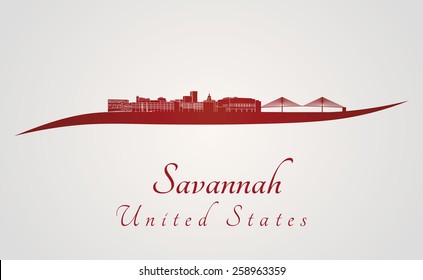 Savannah skyline in red and gray background in editable vector file