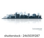 Savannah skyline silhouette with reflection. Landscape Savannah, Georgia. Vector illustration.