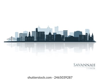 Savannah skyline silhouette with reflection. Landscape Savannah, Georgia. Vector illustration.