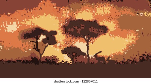 Savanna.Mountain nature landscape background illustration vector
