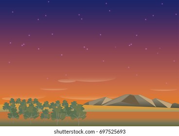 Savanna's sunset. Vector image of Natural landscape