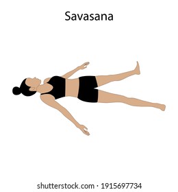 Savasana Pose Yoga Workout auf weißem Hintergrund. Vektorgrafik