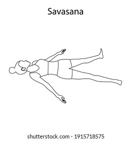 Savasana Pose Yoga Workout Outline on the white background. Vector illustration