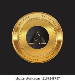 SAVAX Cryptocurrency new logo in black color concept on gold coin. BENQI Liquid Staked AVAX Blockchain technology symbol. Vector illustration for banner, background, web, print, article.