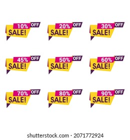 Save Up To 10, 30, 50, 70, 90 Discount Sale Offer Price Sign Vector Stock Illustratio