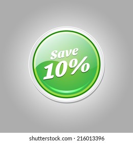 Save 10 Percent Glossy Shiny Circular Vector Button