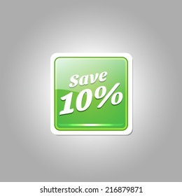 Save 10 Percent Glossy Shiny Rounded Rectangular Vector Button