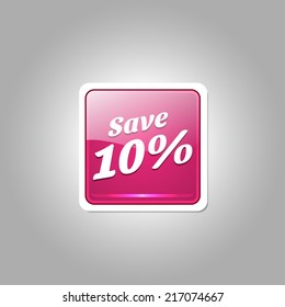 Save 10 Percent Glossy Shiny Square Vector Button