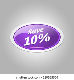 Save 10 Percent Glossy Shiny Elliptical Vector Button Icon Set