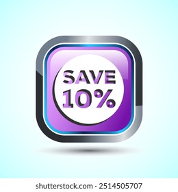 Save 10 Percent Icon Button Design Illustration, Discount Sign
