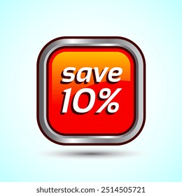 Ilustração do Design do Botão de Ícone Salvar 10%, Sinal de Desconto