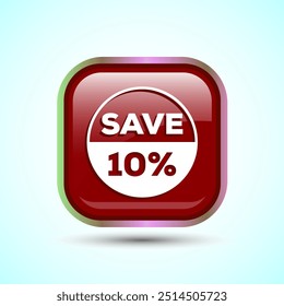 Save 10 Percent Icon Button Design Illustration, Discount Sign