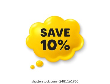 Save 10 percent off tag. Comic speech bubble 3d icon. Sale Discount offer price sign. Special offer symbol. Discount chat offer. Speech bubble comic banner. Discount balloon. Vector