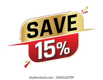 Save 15% isolated on white background. 15 percent. Sales concept. 3d illustration.