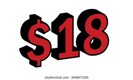 Save 18 Dollar - $18 3D red Price Symbol Offer